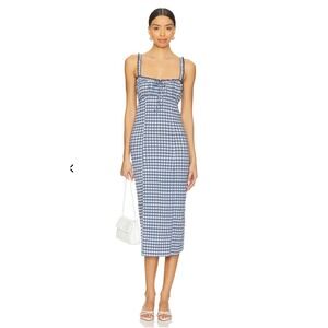Free People Ethereal Dainty Romantic Lucinda Midi Dress Size Small Gingham Blue